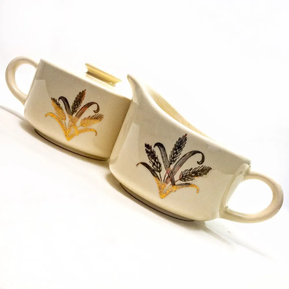 MCM Golden Wheat Creamer & Sugar w/ Lid